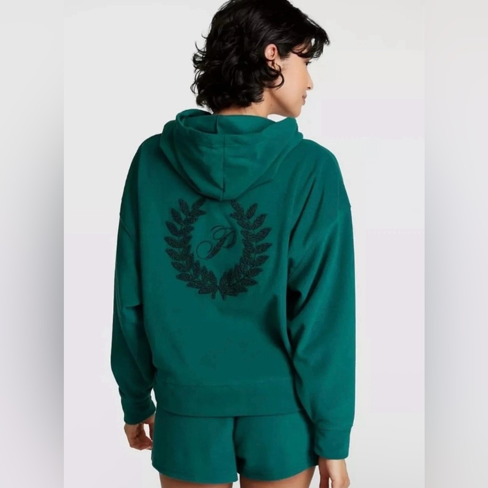Victoria’s Secret PINK polar fleece hoodie shorts pj set - ivy green crest XXL - Picture 11 of 12